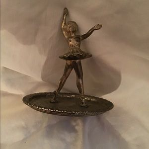 Vintage ballerina Ring & Jewelry holder zinc alloy silver made in Hong Kong